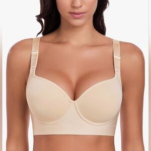 O`MAS Women's Full Coverage Push Up Bra, Back Fat Smoothing Bra with Underwire